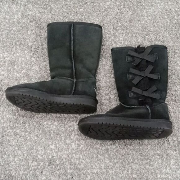 Koolaburra Black Mid-Calf Boots with Side Lacing - Picture 2 of 5